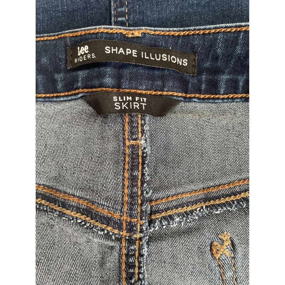 Lee Riders Shape Illusions Denim Skirt Dark Wash Stretch Mini Skirt Womens - Picture 9 of 11
